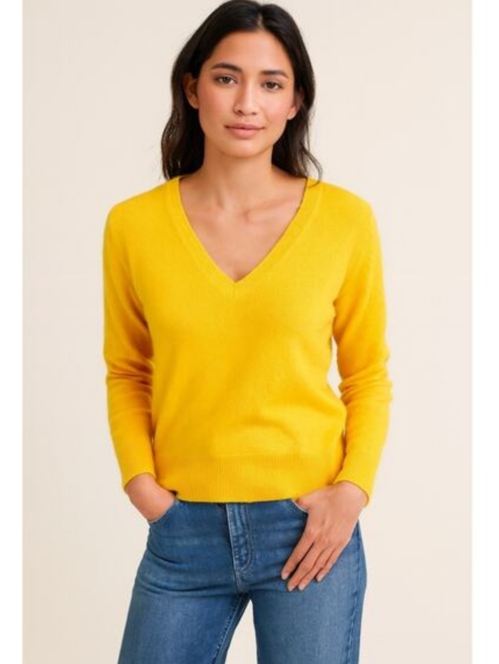 Quince Mongolian Cashmere V-Neck Knit Soft Pullover Sweater